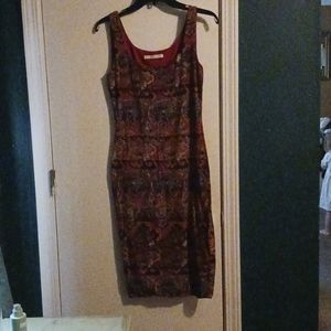 Peruvian Connection dress. Medium. Red with print.